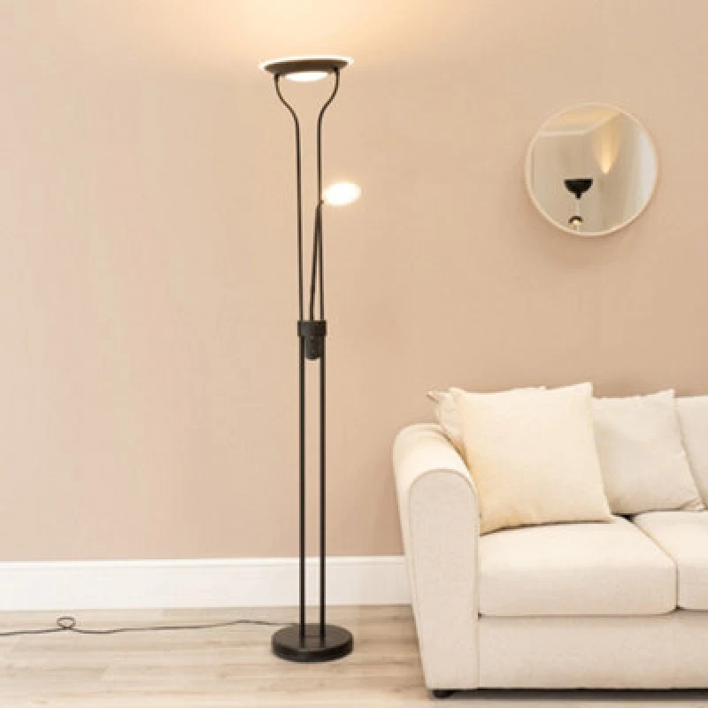 Image of ValueLights Beata Integrated LED Uplight Floor Lamp with Task Reading Side Lamp Black