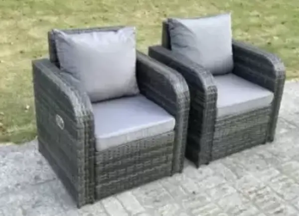 image of Fimous 2 PC Outdoor Dark Grey Rattan Adjustable Reclining Arm Chair