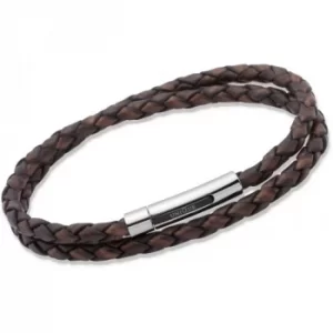 image of Unique Stainless Steel 21cm Brown Leather Bracelet B171ADB-21CM