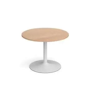 image of Genoa circular dining table with white trumpet base 1000mm - beech