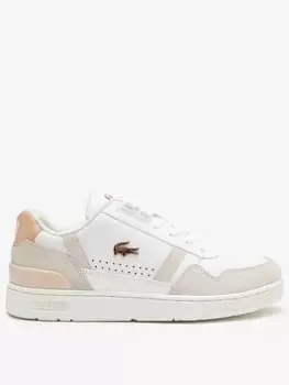 Image of Womens Lacoste T-Clip Synthetic Trainers Size 7 UK White & Light Pink