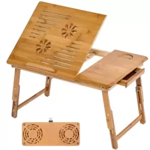 Image of TecTake Wooden Laptop Bed Table With USB Dual Fans 55X35X26Cm - Brown