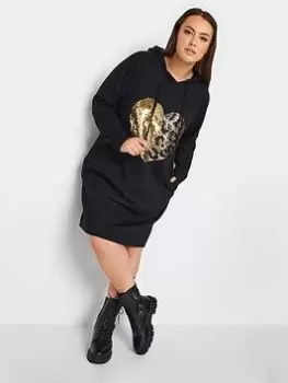 Image of Yours Heart Sequin Hoodie Dress, Black, Size 16, Women