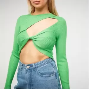 Missguided Rib Twist Front Cut Out Knit Top - Green