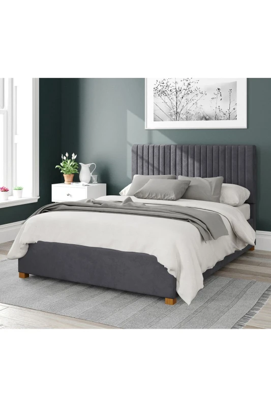 Image of Aspire Aspire Grant Upholstered Ottoman Storage Bed, Plush Velvet Fabric in Grey Size: Small Double Grey Small Double Unisex 5057632171047