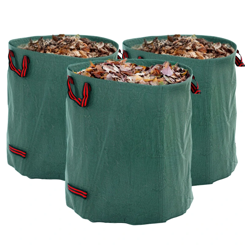 Image of Outsunny Garden Waste Bags, 272L x 3 Heavy Duty Garden Sacks, Green Green