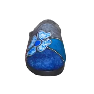 Image of Sleepers Womens/Ladies Kimberly Flower Trim Mule Slippers (6 UK) (Grey/Purple/Blue/Silver)
