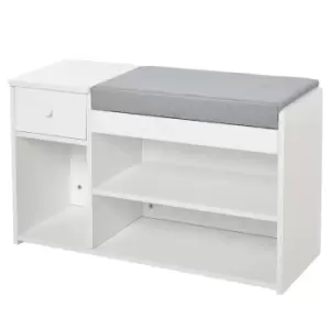 image of Homcom Multi Storage Shoe Bench Drawer 3 Compartments White Grey Seat