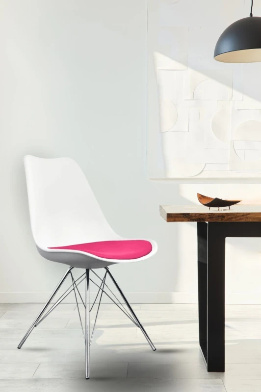 Image of Fusion Living Soho Plastic Dining Chair With Chrome Metal Legs White & Bright Pink FL1788
