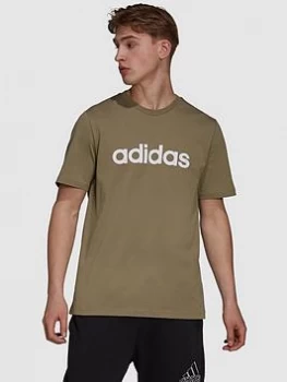 Image of adidas Linear T-Shirt - Khaki/White, Khaki/White, Size 2XL, Men