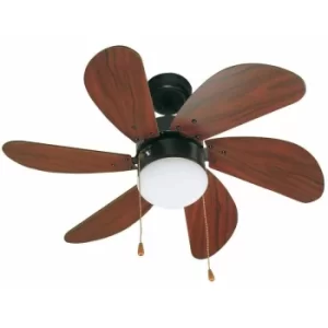 Faro Palao 1 Light Small Ceiling Fan Dark Brown, Mahogany with Light, E14