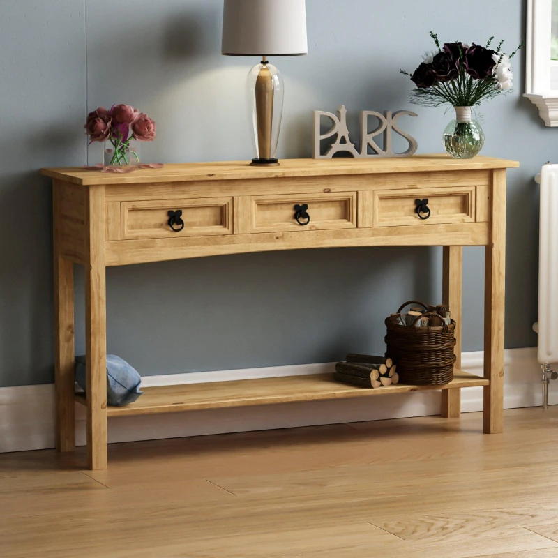 Image of Lassic Vida Designs Corona 3 Drawer Console Table Pine unisex 3 Drawer