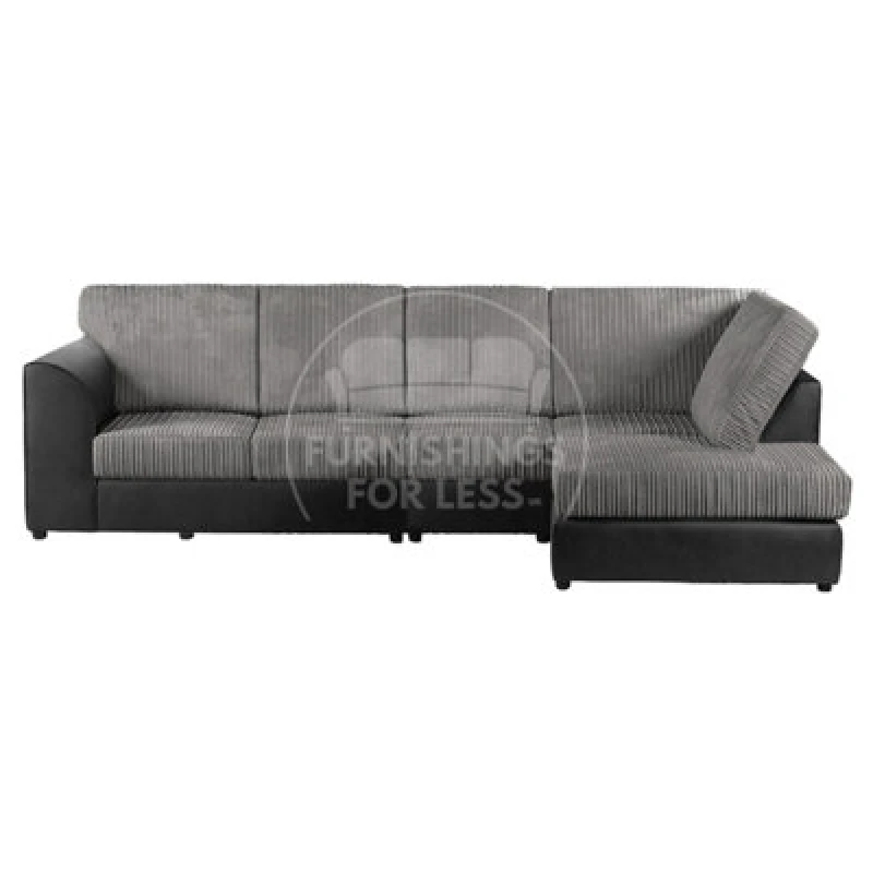 Image of Furnishings For Less UK Luxor Black And Grey Jumbo Cord Large 5 Seater Corner Sofa Long Right Hand Facing - Full Back