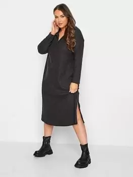 Image of Yours Soft Touch Polo Neck Rib Dress - Grey, Size 16, Women