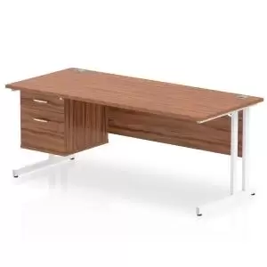 Image of Impulse 1800 Rectangle White Cant Leg Desk WALNUT 1 x 2 Drawer Fixed