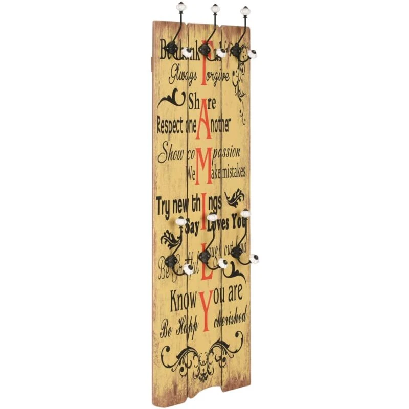 Image of vidaXL Wall-mounted Coat Rack with 6 Hooks 120x40cm FAMILY Board Hanger Holder