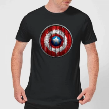 Image of Marvel Captain America Wooden Shield Mens T-Shirt - Black - 3XL - Black