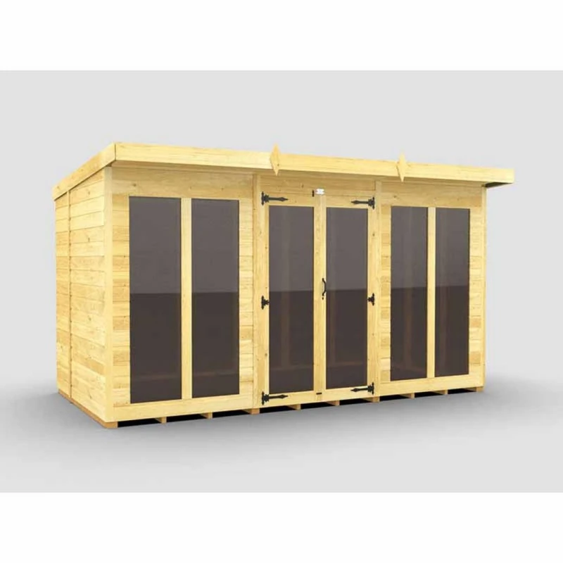 Image of Buttercup Farm 12x6 ft Pent Summer House (Full Height Window) - L178 x W358 x H201cm in Brown Brown Unisex