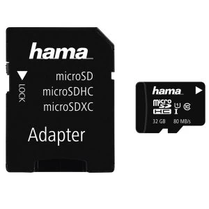 Image of Hama microSDHC 32GB Class 10 UHS-I 80MB/s + Adapter/Photo