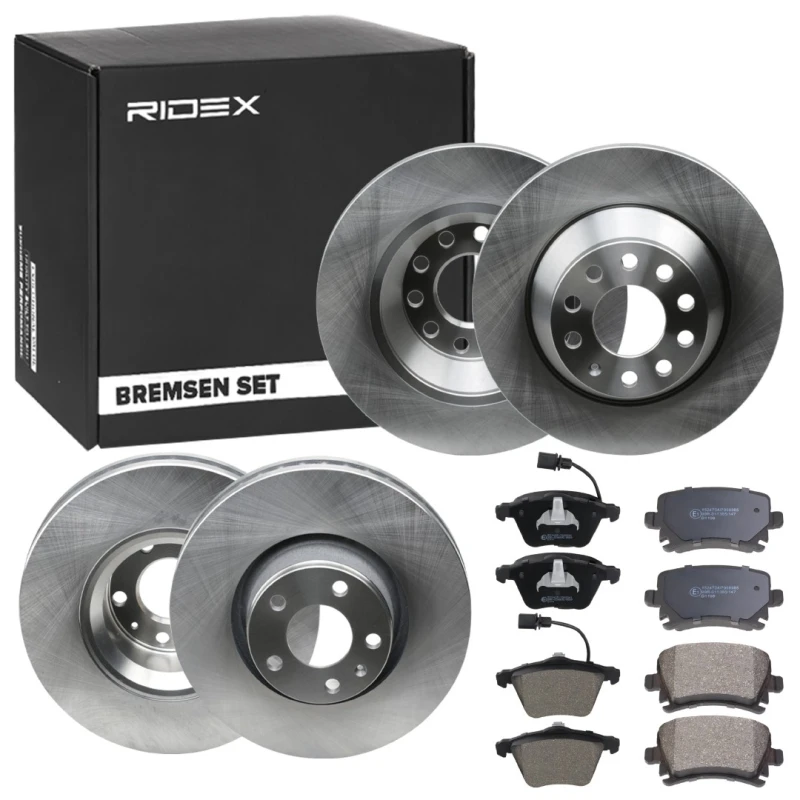 Image of RIDEX 3405B1702 Brake disc and pads set Front Axle, Brake Disc Type: internally vented Brake Set,disc brakes (3405)