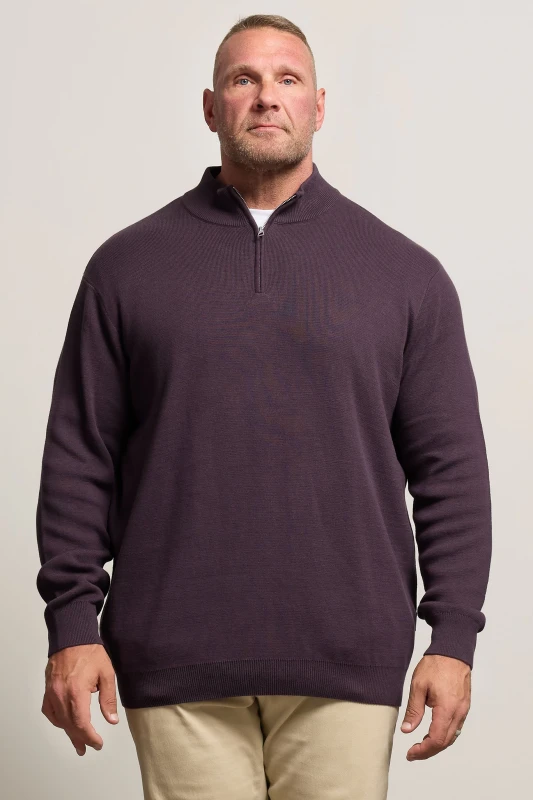 Image of BadRhino BadRhino Men Milano Quarter Zip Jumper in Purple Size: 3X-Large Purple XXXL Male 5063589343826