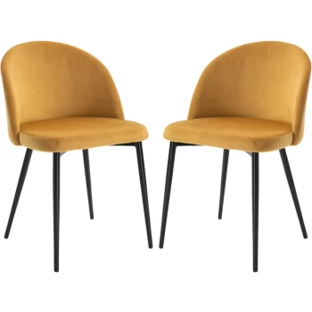 Image of Homcom - Set of 2 Velvet Look Bucket Chairs Modern Dining Seats Metal Legs Camel