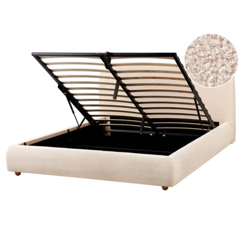 Image of Beliani Ottoman Bed Boucle Blagnac 160 X 200 Cm (Eu King Size) Light Beige