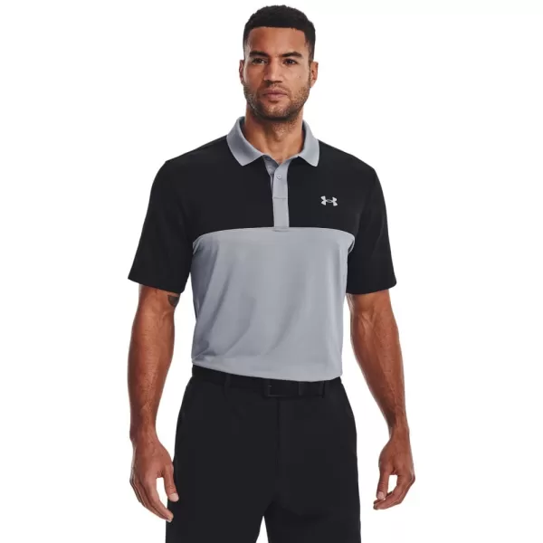 Under Armour Mens Perf 3.0 Color Block Polo Steel/Black XXL