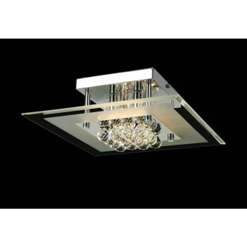 image of Delmar square ceiling lamp 4 bulbs polished chrome / glass / crystal