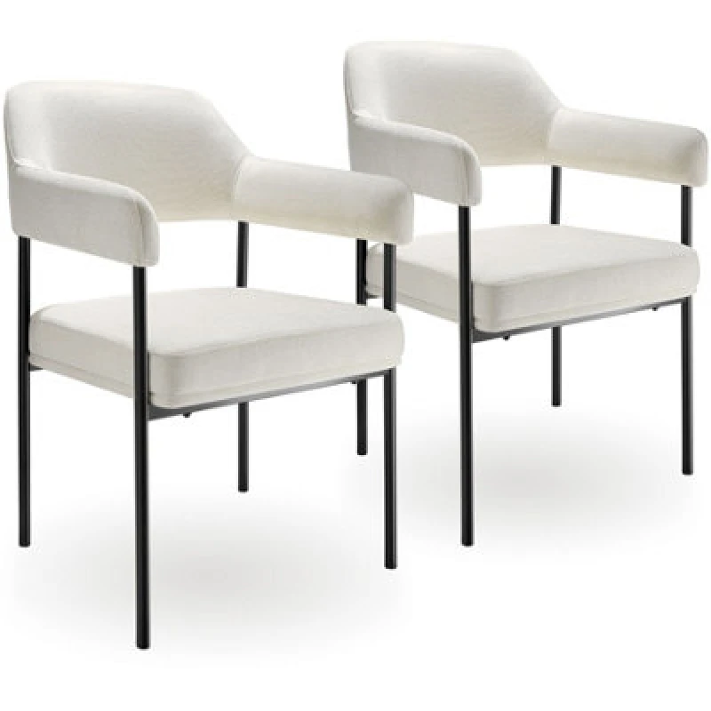 Image of Tectake Set Of 2 Armchair Doe - Durable Fabric, Black Powder-Coated Legs, 120 Kg Load, 58 X 62 X 85cm - Woven Fabric Off-White/black