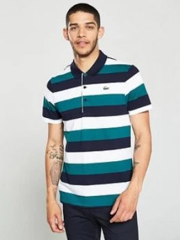 Lacoste Sport Wide Stripe Polo Shirt - White/Green/Navy