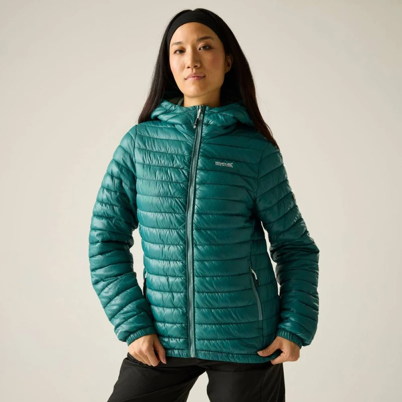 Image of Regatta Womens Hurden Hooded Lightweight Quilted Jacket in Dark Green Size: 10 Dark Green Female 10