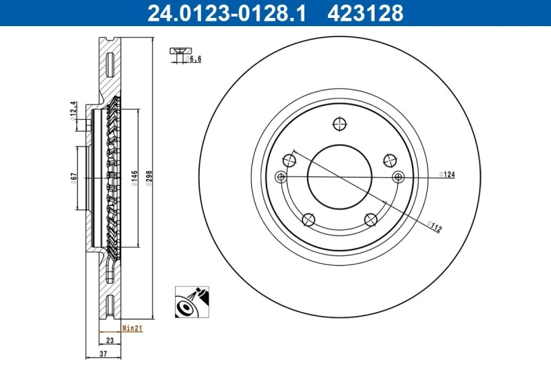 Image of Brake disc ATE 24.0123-0128.1