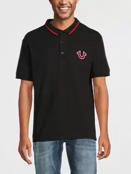 TRUE RELIGION Short Sleeve JV7 Polo Shirt - Black, Size L, Men