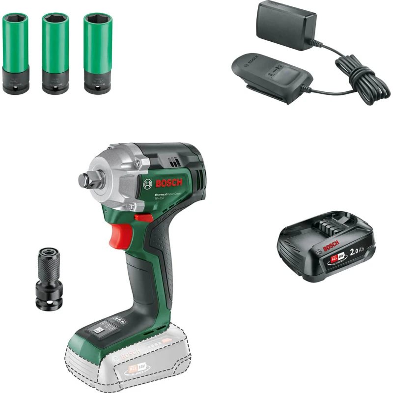 Image of Bosch UNIVERSALIMPACTDRIVE 18V-350 P4A 18v Cordless Impact Wrench 1 x 2ah Li-ion Charger No Case with Accessories