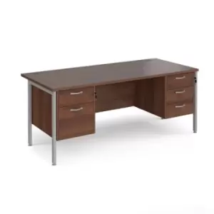 image of Office Desk Rectangular Desk 1800mm With Double Pedestal Walnut Top With Silver Frame 800mm Depth Maestro 25 MH18P23SW