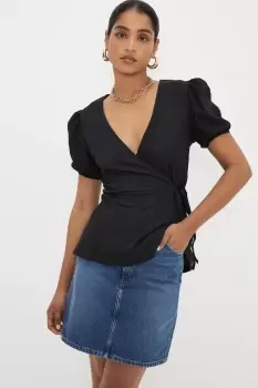 Image of Broderie Sleeve Detail Wrap Top
