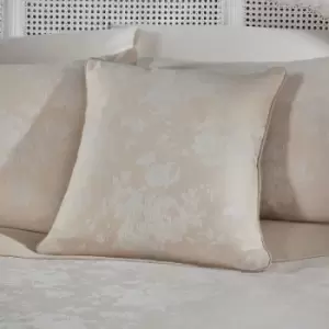 Image of Imelda Floral Woven Jacquard Piped Edge Filled Cushion, Ivory, 43 x 43cm - Dreams&drapes