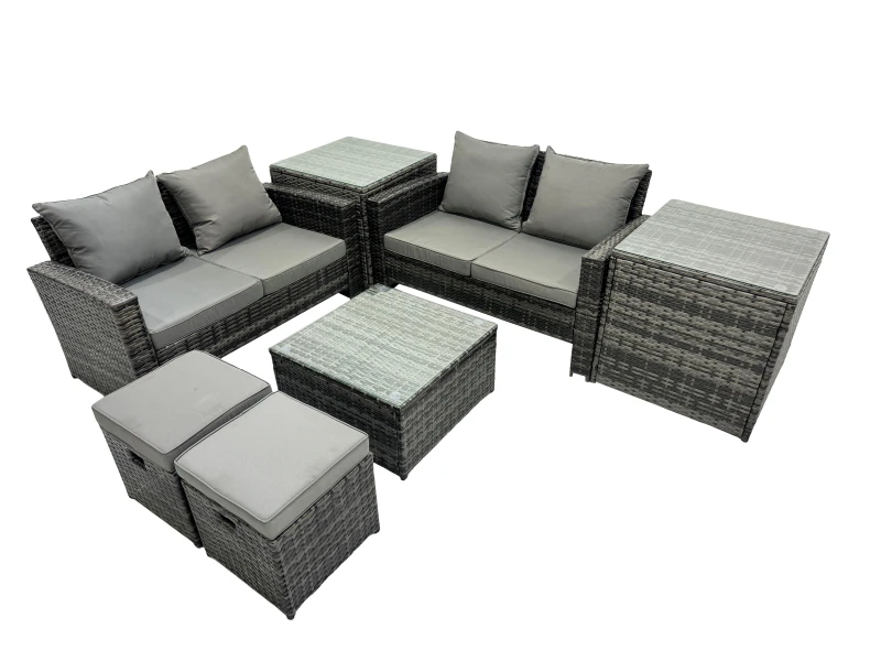 Image of Fimous Lounge Double Seat Sofa Coffee Table Set with 2 Small Stools in Dark Grey Dark Grey Unisex
