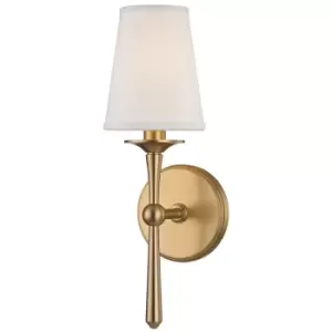 image of Islip 1 Light Wall Sconce Aged Brass with Off White Shade