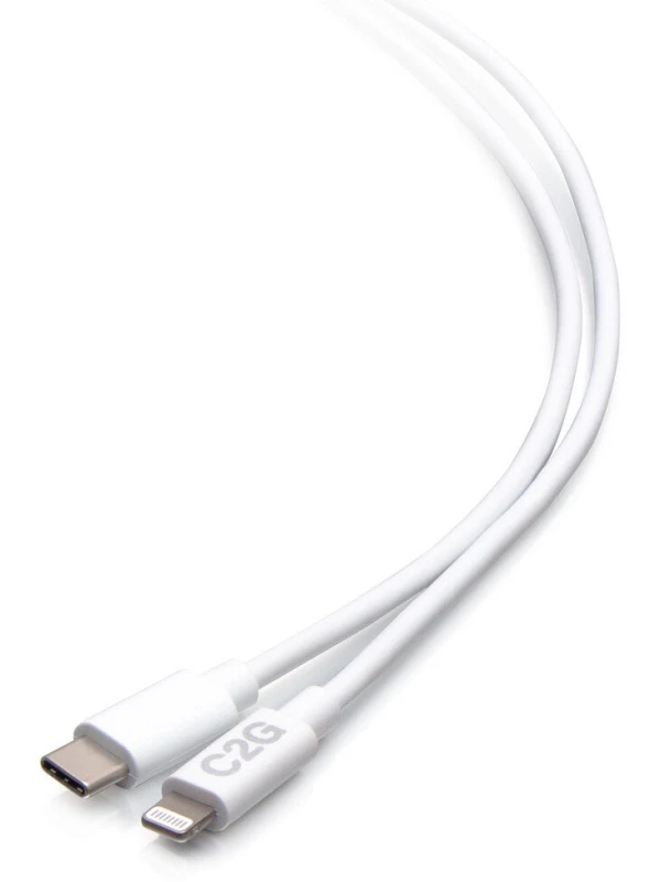 Image of C2g C2G 3ft (0.9m) USB-C Male to Lightning Male Sync and Charging Cable - White CG54558