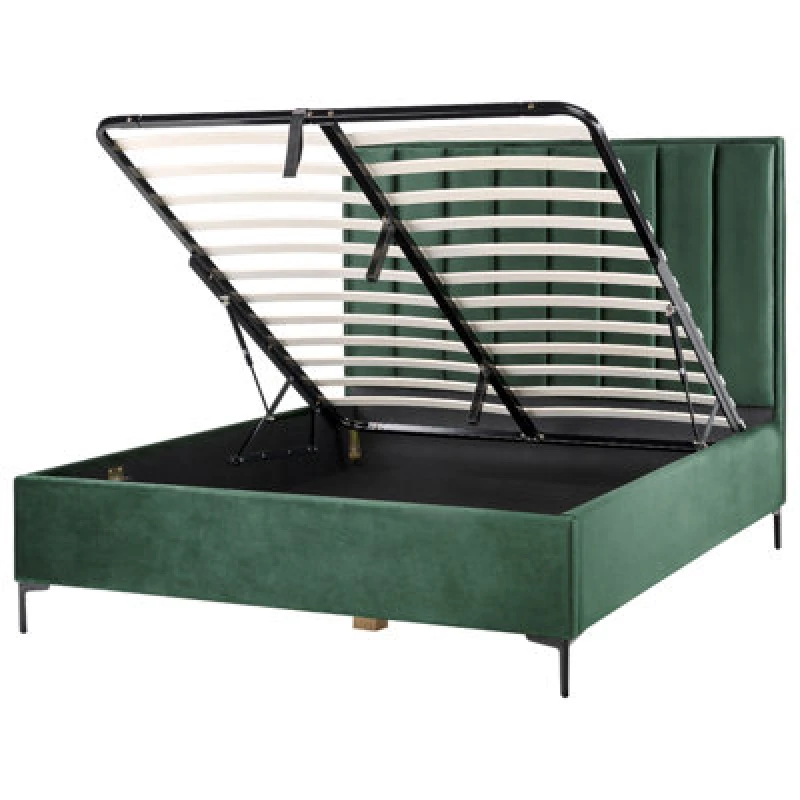 Image of Beliani Ottoman Bed Velvet Sezanne 160 X 200 Cm (Eu King Size) Dark Green