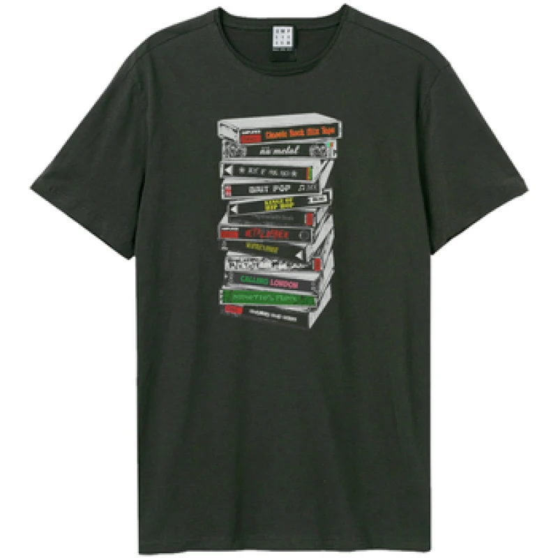 Image of Amplified Amplified Men Stack Of Tapes T-Shirt in Charcoal Size: X-Small Charcoal XS Male 5063574715096