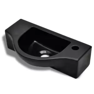 image of VidaXL Ceramic Bathroom Sink Basin with Faucet Hole - Black