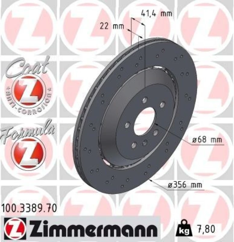 Image of ZIMMERMANN Brake disc ZIMMERMANN 100.3389.70