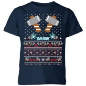 Image of Marvel Avengers Thor Pixel Art Kids Christmas T-Shirt - Navy - 11-12 Years