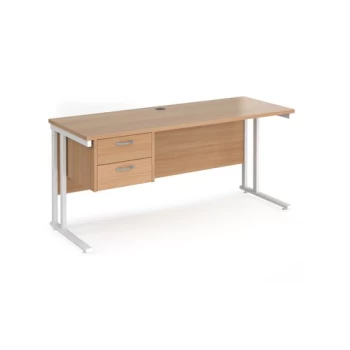Image of Office Desk Rectangular Desk 1600mm With Pedestal Beech Top With White Frame 600mm Depth Maestro 25 MC616P2WHB