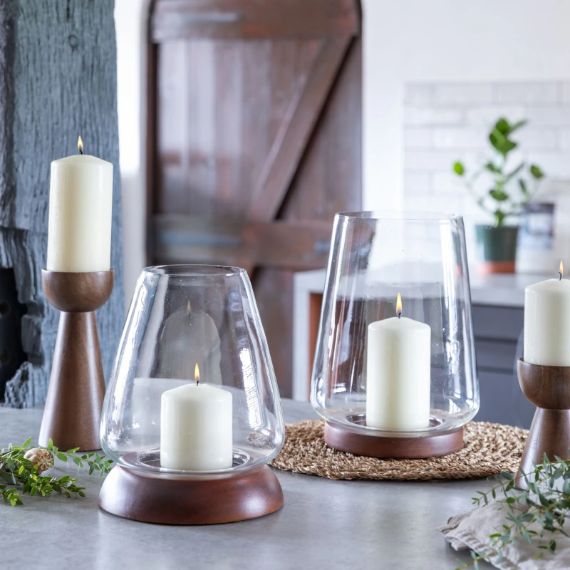 Image of Ivyline Harvey Cylinder Lantern - Walnut - L21 X W21 X H28.5cm - Brown