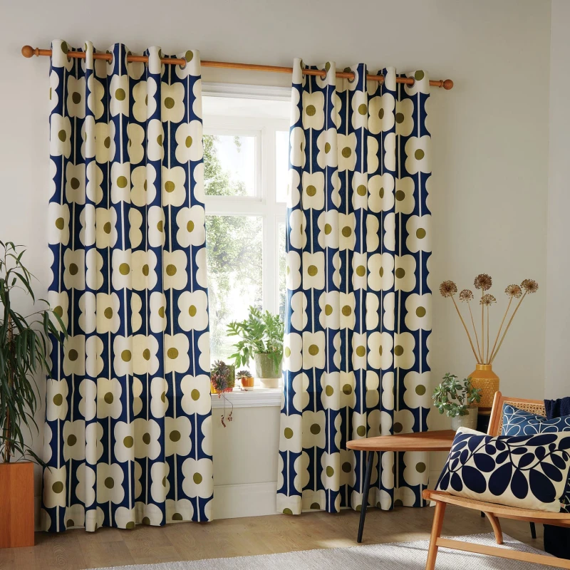 Image of Orla Kiely Abacus Flower Eyelet Curtains, 229 X 229cm, Navy