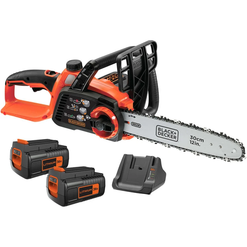 Image of Black and Decker GKC3630L 36v Cordless Chainsaw 300mm 2 x 2ah Li-ion Battery Charger GKC3630LD1